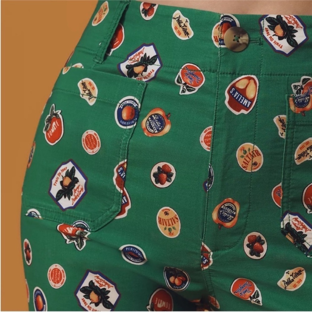 Anthropologie Green Wide-Leg Printed Pants - Picture 4 of 15